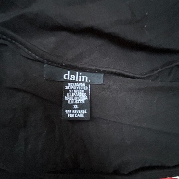 Dalin Womens Colorblock 3/4 Sleeve Asymmetric Tunic Top XL Black Orange Art Wear - Picture 3 of 8